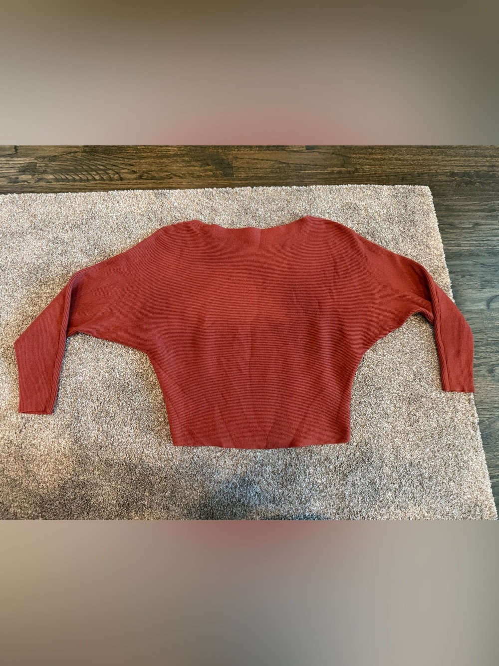 Say What? Off-the-Shoulder Ribbed Sweater in Rust medium - Picture 3 of 10
